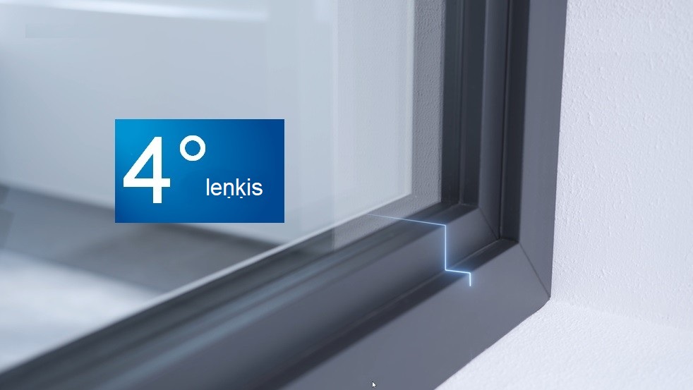 leņķis ir 4 ° un piešķir logam elegantu, minimālisma formu